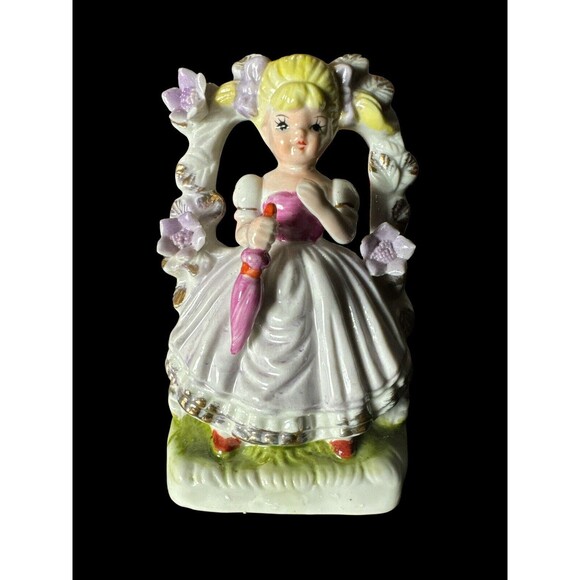 Vtg Porcelain Blonde Girl Figurine Under Arbor with Parasol By Sophia Ann 5.5”H - Picture 1 of 8